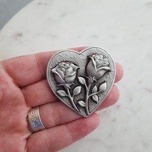 🌙Vintage JJ signed 3D Roses Brooch